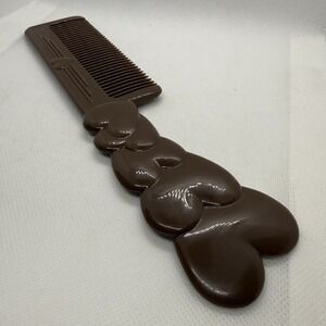 Vintage 1980 Freelance Super Comb 9.5" Heart Handle Brown Thick Durable Rare